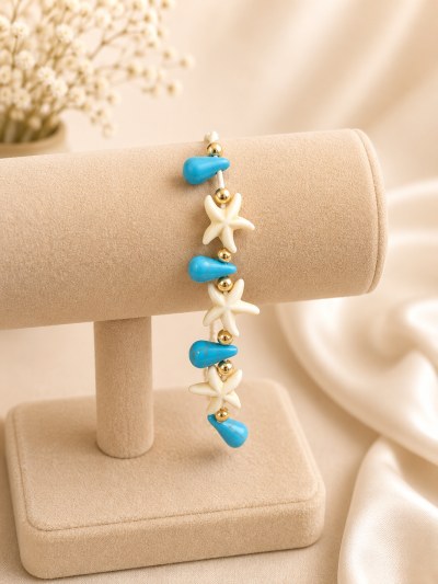 BRACELET WITH STARFISH & TURQUOISE CONE