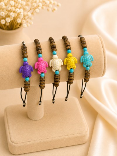 BRACELET WITH STONE COLOR TRUTLE AND COCO BEADS