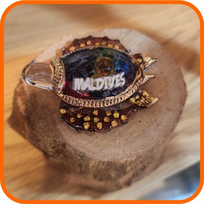 GLASS SEA ANIMAL PAINTED W/WOOD BASE SMALL - TURTLE